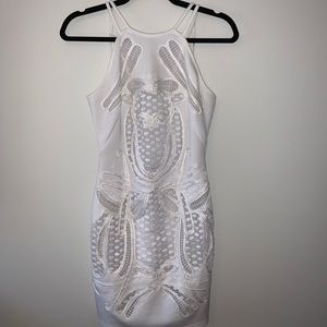White lace insert cocktail dress